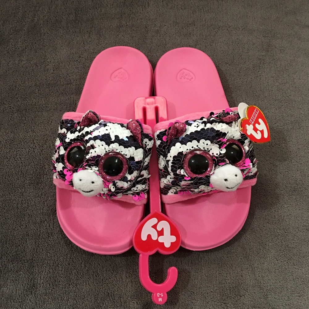 💗 TY 💗 COLLECTION SUPER CUTE PINK - BLACK - WHITE ZEBRA KIDS SLIDE SANDALS .
